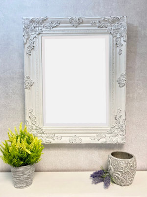 Antique White Wood Frame Wall Mirror 53cm