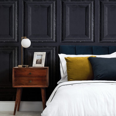 Antique Wood Panel Wallpaper In Navy