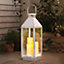 Antiqued Solar Powered Lantern with 3 Flickering LED Pillar Candles - Weather Resistant Outdoor Garden Decoration - H59.5 x 19.5cm