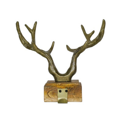 Antler Stocking Holder Antique Brass Cast Iron H18Cm W20Cm D17Cm - 4