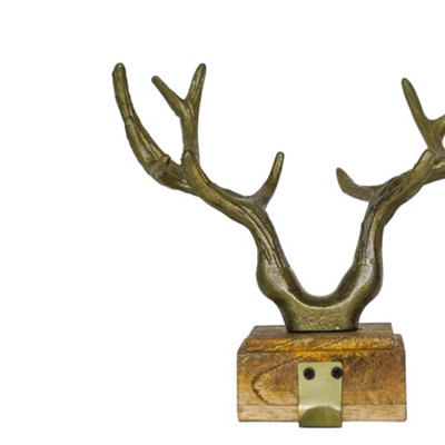Antler Stocking Holder Antique Brass Cast Iron H18Cm W20Cm D17Cm - 5
