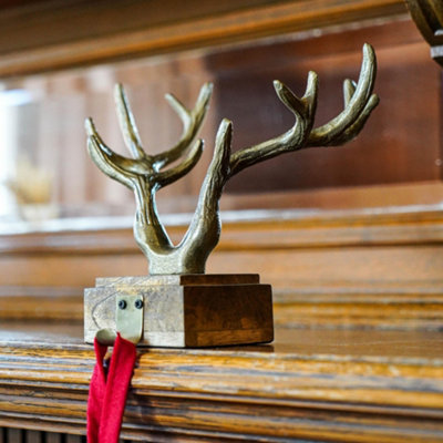 Antler Stocking Holder Antique Brass Cast Iron H18Cm W20Cm D17Cm - 1