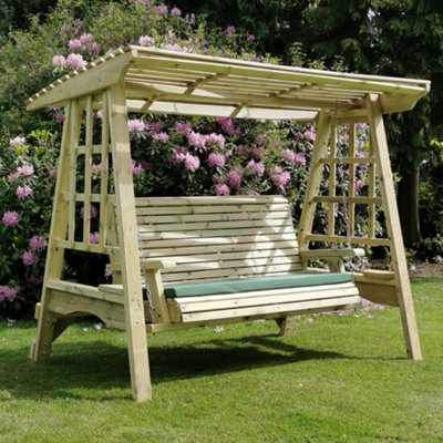 Antoinette Swing - Sits 3, Wooden Garden Swinging Chair Hammock - L125 x W230 x H185 cm - Minimal Assembly Required