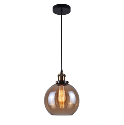 Antonio 1 light Hanging Amber Glass Ceiling Pendant with Filament Bulb