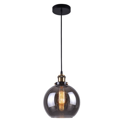 Antonio 1 light Hanging Smokey Glass Ceiling Pendant with Filament Bulb