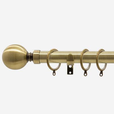 Antqiue Brass 28mm Ball Fixed Length Metal Curtain Pole  115cm
