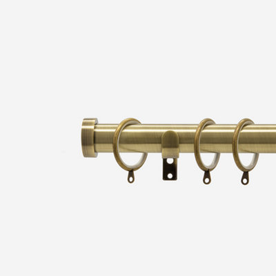 Antqiue Brass 28mm Stud Fixed Length Metal Curtain Pole  130cm