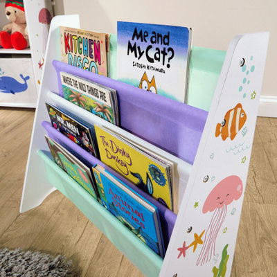 Anya Kids Ocean Theme 4-Tier Sling Bookshelf Front-Facing Book Storage ...