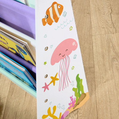 Anya Kids Ocean Theme 4-Tier Sling Bookshelf Front-Facing Book Storage ...