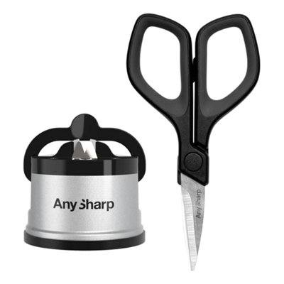 Anysharp Multi Pack Plastic Silver Sharpener + Mini Scissors & AnySharp Smart Scissors - 5in1 Multi-Purpose Scissors Bundle