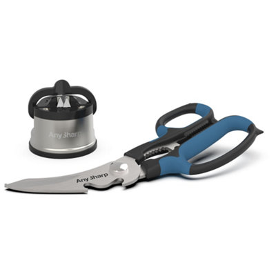 AnySharp Pro Metal World's Best Sharpener with PowerGrip, Brushed Metal & AnySharp Smart - 5in1 Multi-Purpose Scissors Bundle