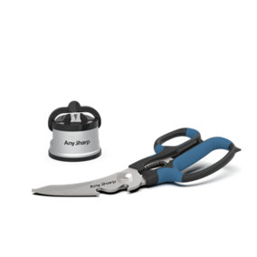 AnySharp Sharpener with PowerGrip, Silver, and AnySharp Smart Scissors 'Cut Anything' 5in1  Multi-Purpose Scissors Bundle