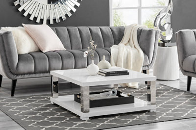 White gloss and chrome side deals table