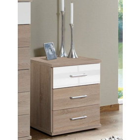 Anzo White Gloss And Oak Effect 3 Drawer Bedside
