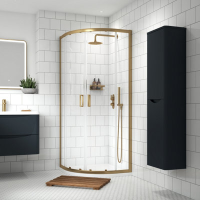 Apex Brushed Brass 900mm 6mm Quadrant Shower Enclosure DIY at B&Q