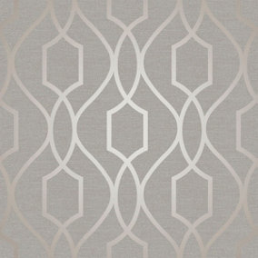 Apex Geometric Trellis Wallpaper Grey and Taupe Fine Decor FD41997