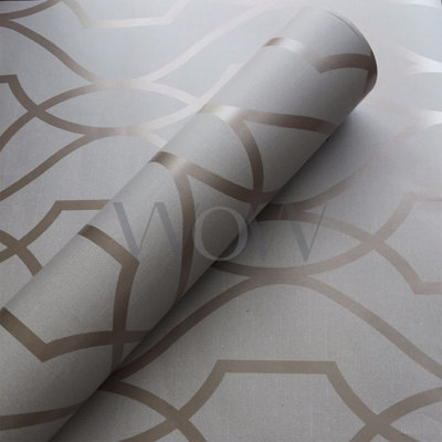 Apex Geometric Trellis Wallpaper Grey and Taupe Fine Decor FD41997