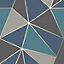 Apex Geometric Wallpaper Aqua and Navy Blue Fine Decor FD42001