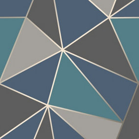 Apex Geometric Wallpaper Aqua and Navy Blue Fine Decor FD42001