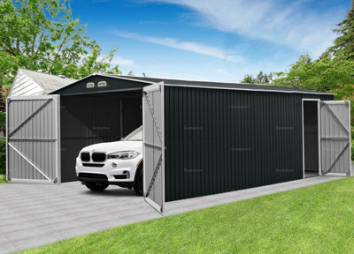 Apex Metal Garage with Hinged Double Doors, Grey, 7ft 9in (2.37m