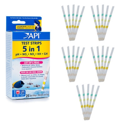 API 5-IN-1 TEST STRIPS Freshwater and Saltwater Aquarium Test Strips 25-Count Box