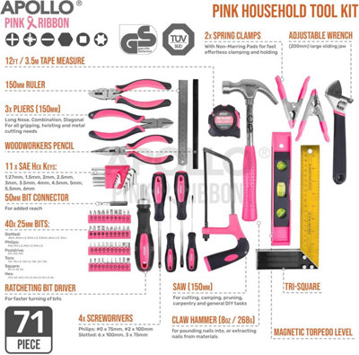 Apollo 71pc Home & Office DIY Tool Kit Set. Complete Household Tool Box ...