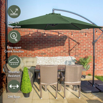 Apollo Banana Cantilever Parasol with Built in LED Lights Green