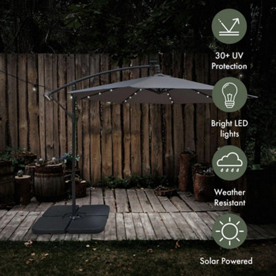 Apollo Banana Cantilever Parasol with Built in LED Lights - Grey