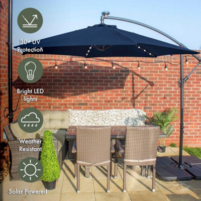 Apollo Banana Cantilever Parasol with Built in LED Lights - Navy