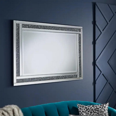 Apollo Crystal Silver Rectangular Shaped Wall Mirror Of H 70 x W 100cm