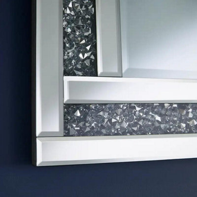 Apollo Crystal Silver Rectangular Shaped Wall Mirror Of H 80 x W 120cm