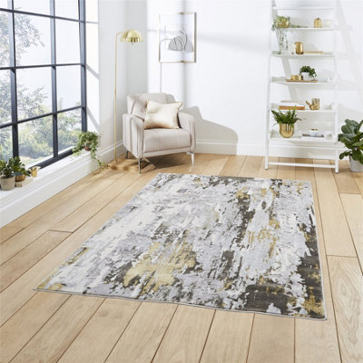 Apollo GR580 Modern Abstract Distressed Rugs in Grey Gold - 200x290cm