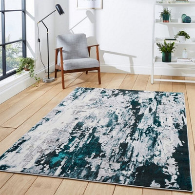 Apollo GR580 Modern Abstract Distressed Rugs in Grey Green - 200x290cm