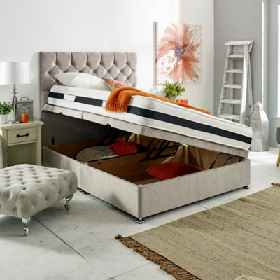 Apollo - Silver Plush Velvet Ottoman Bed With Vertical Lines ...