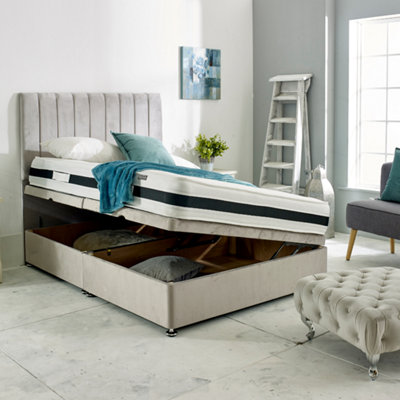 Apollo - Silver Plush Velvet Ottoman Bed With Vertical Lines ...