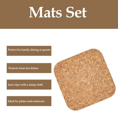 Apollo Square Cork Coaster Set 6 Piece Table Placemats Set