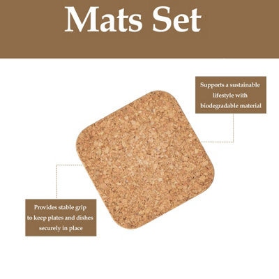 Apollo Square Cork Coaster Set 6 Piece Table Placemats Set