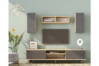 Apollon Tv Unit Stand Bench 170 cm Oak Anthracite DIY at B Q