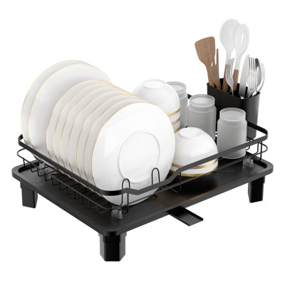 Appaso Black Dish Drainer Rack Rust Free Dish Racks with Cutlery Holder ...