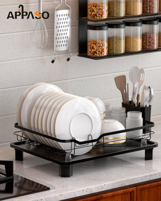 Appaso Black Dish Drainer Rack Rust Free Dish Racks with Cutlery Holder ...