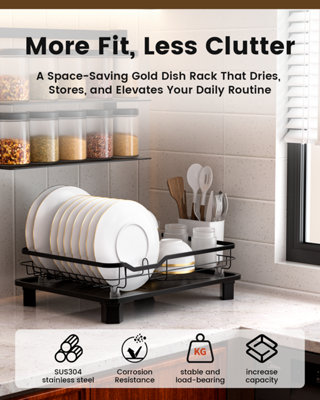 Appaso Black Dish Drainer Rack Rust Free Dish Racks with Cutlery Holder ...