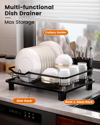 Appaso Black Dish Drainer Rack Rust Free Dish Racks with Cutlery Holder ...