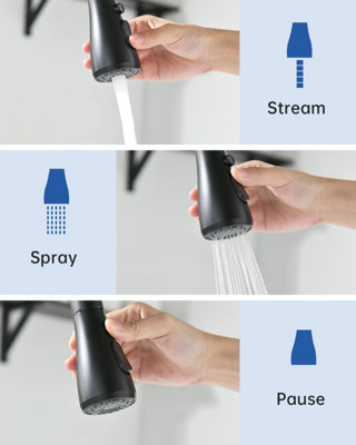 Appaso Black Kitchen Mixed Tap Pull-Out Spray 360 Degrees Swivel Food ...