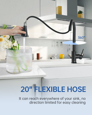 Appaso Black Kitchen Mixed Tap Pull-Out Spray 360 Degrees Swivel Food ...