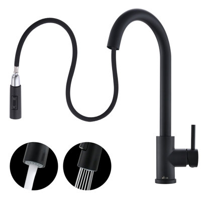 Appaso Black Kitchen Tap, High Pressure Sink Mixer Tap with Pull Out Sprayer