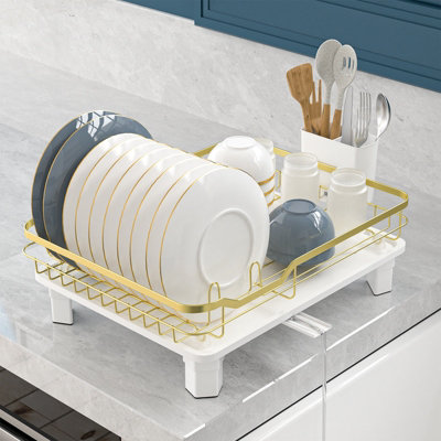 APPASO Gold Dish Drainer Rack, Rust-Free Dish Racks with Cutlery Holder ...