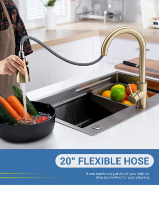 APPASO Gold Kitchen Tap, kitchen mixer tap pull-out spray 360 swivel 3-mode stainless steel