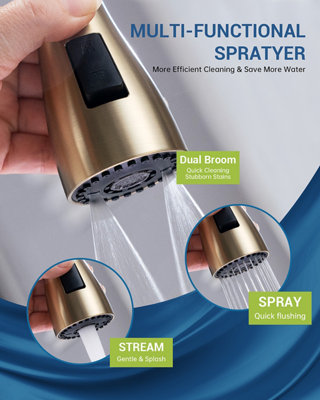 APPASO Gold Kitchen Tap, kitchen mixer tap pull-out spray 360 swivel 3-mode stainless steel