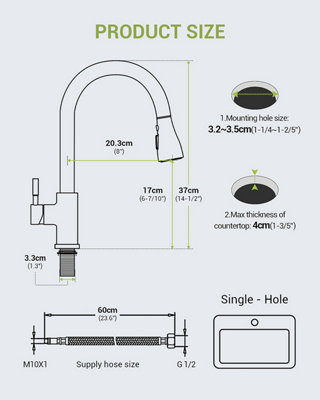 APPASO Gold Kitchen Tap, kitchen mixer tap pull-out spray 360 swivel 3-mode stainless steel