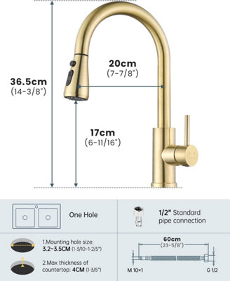APPASO Gold Pull-Out Kitchen Mixer Tap with 3 Spray Modes